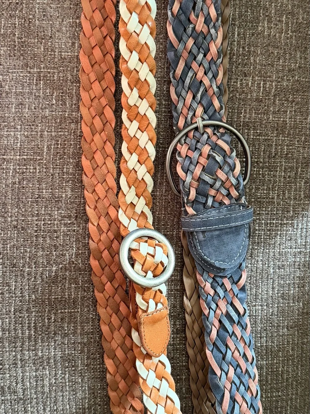 Woven Suede Men's Belt in Orange & Blue
